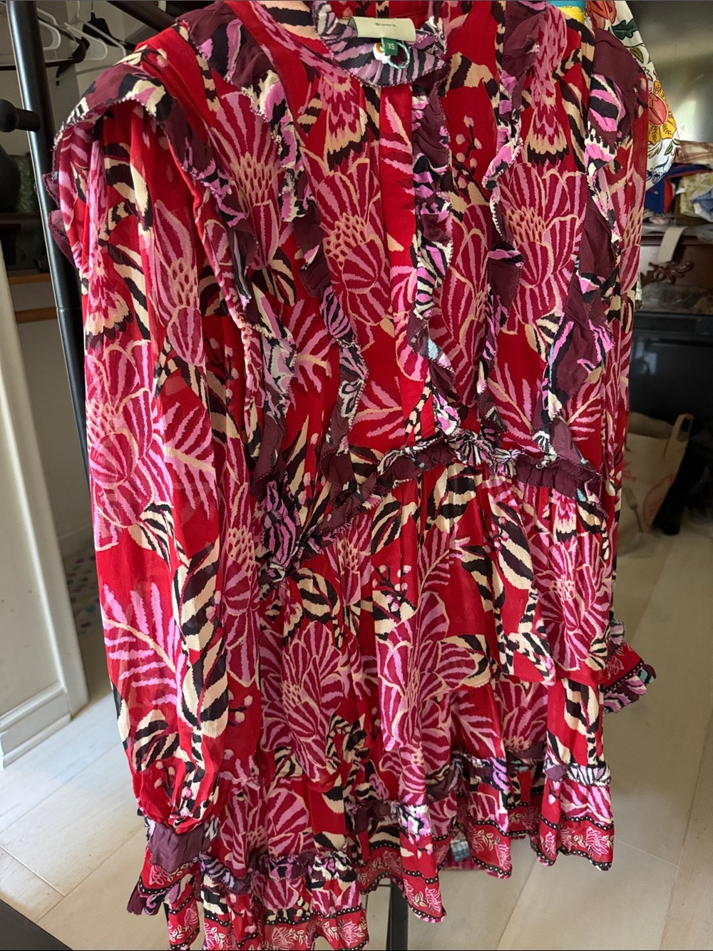 FARM Rio Mixed Floral Ruffled Mini Dress XS - Picture 4 of 10
